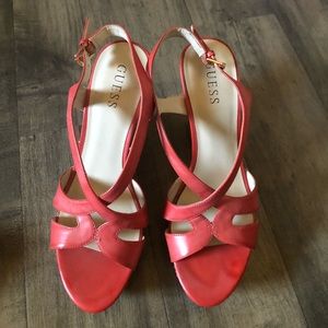 Guess coral cork wedges